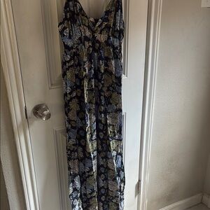Blush Floral Dress with Blue and Green Accents